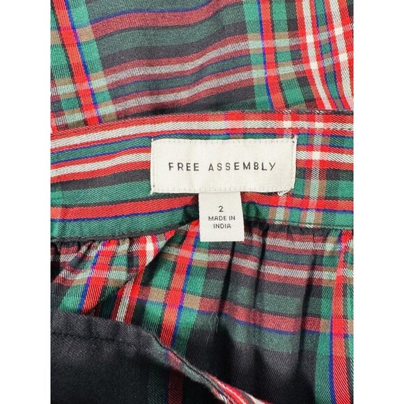 Free Assembly Plaid Skirt Womens Size 2 Side Zip A Line Belted Blue Green Red - Picture 8 of 11